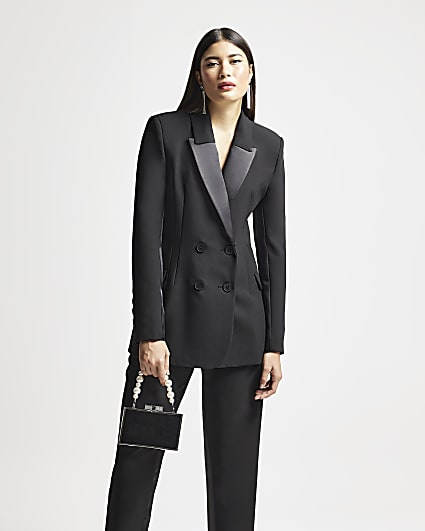 Black RI Studio satin double breasted blazer
