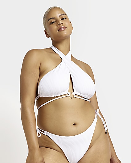 Plus white jacquard bikini top