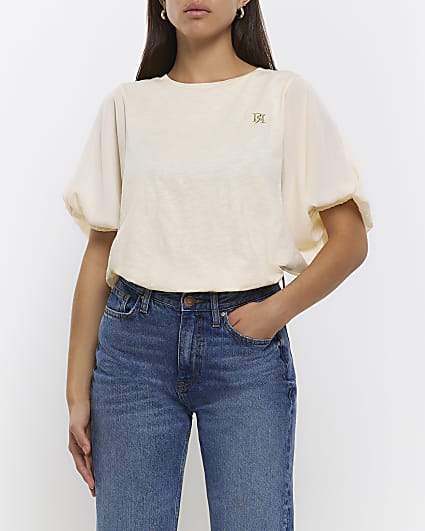 Beige balloon sleeve t-shirt