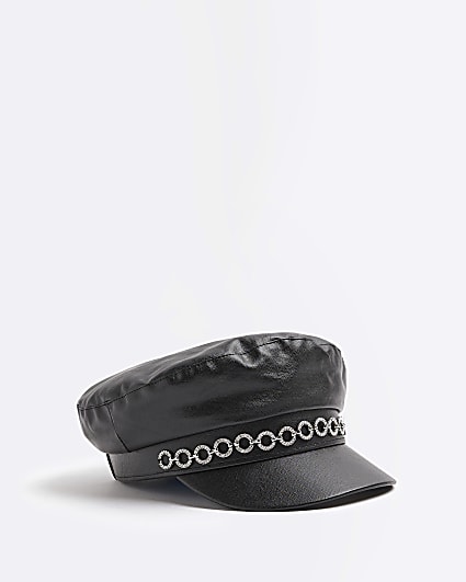 Black diamante trim baker boy hat