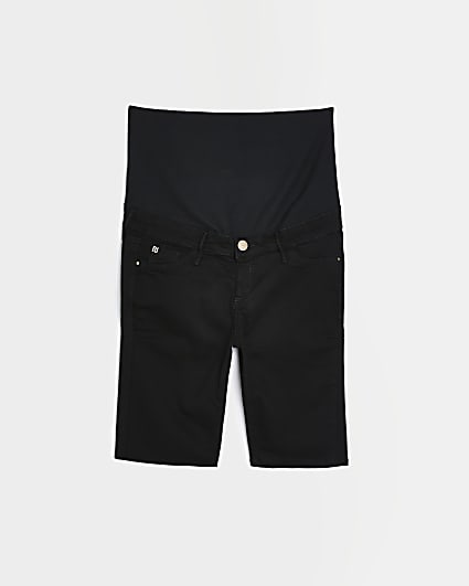 Maternity black denim cycling shorts