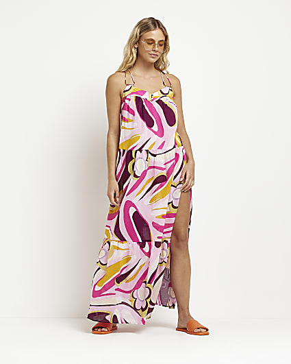 Pink printed maxi beach dress