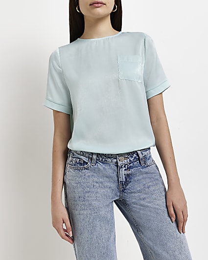 Blue satin t-shirt