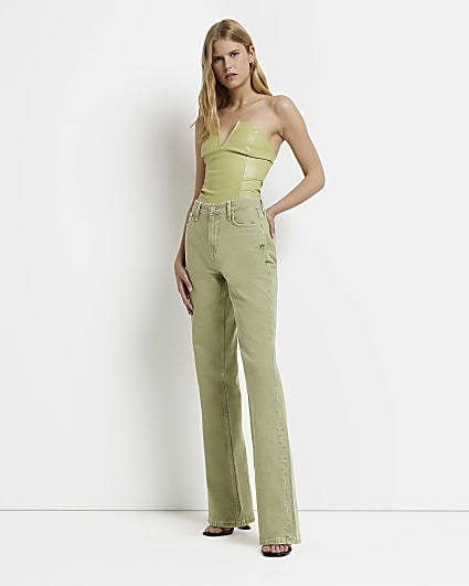 Green straight leg jeans