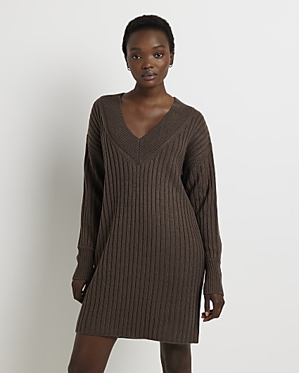 Brown long sleeve jumper mini dress