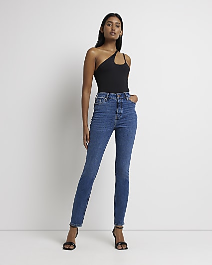 Blue high waisted slim fit jeans