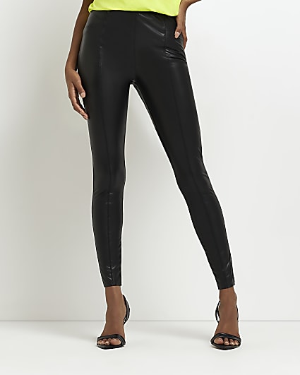 Black faux leather skinny trousers