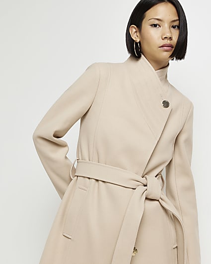 Brown belted longline coat