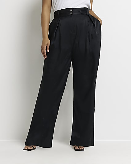 Plus black wide leg pleated trousers