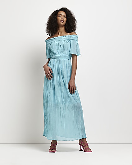 Turquoise bardot maxi dress