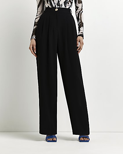 Black wide leg pleated trousers