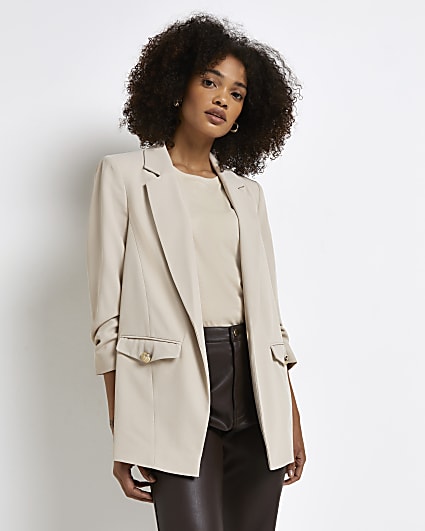 Stone ruched sleeve blazer
