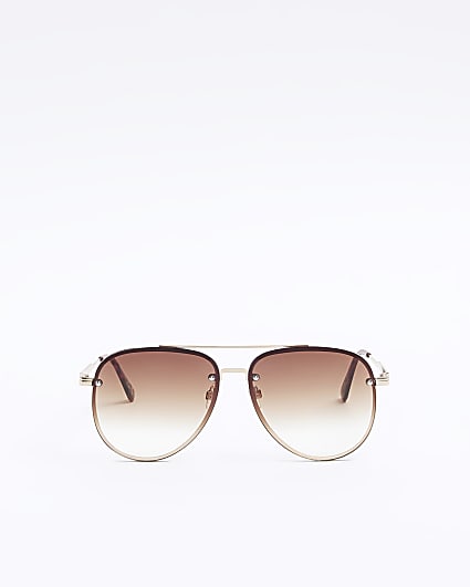 Brown rimless aviator sunglasses