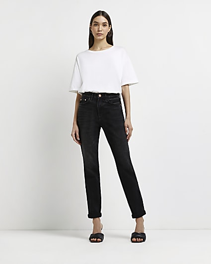 Black mid rise mom jeans