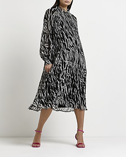 Black printed maternity midi dress