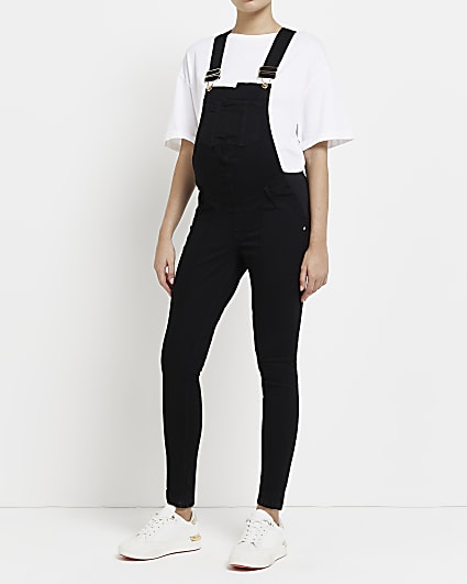 Black maternity denim dungarees