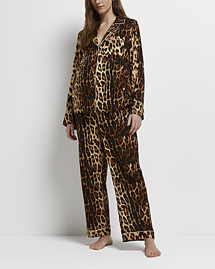 Brown leopard print maternity pyjama trousers