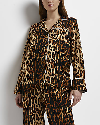 Brown leopard print maternity pyjama shirt