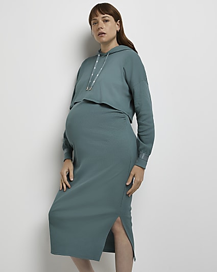 Green maternity dress and jumper set