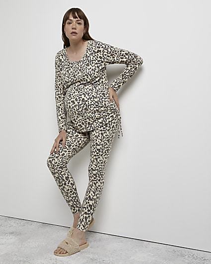 Beige animal print maternity top