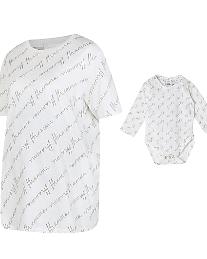 Cream maternity t-shirt and babygrow set