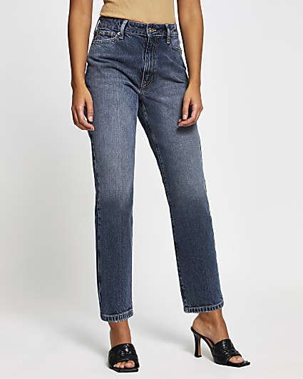 Blue straight high waisted jeans