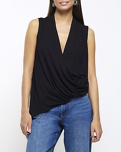 Black drape wrap tank top