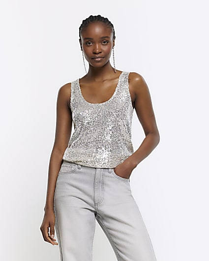 Silver sequin tank top