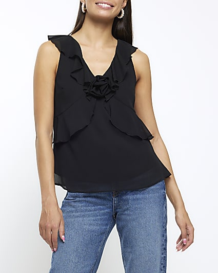 Black frill corsage cami top