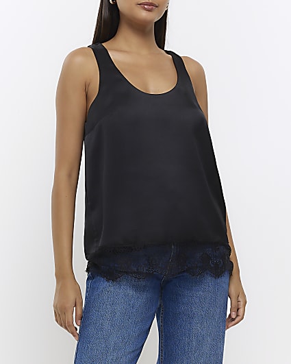 Black lace hem tank top