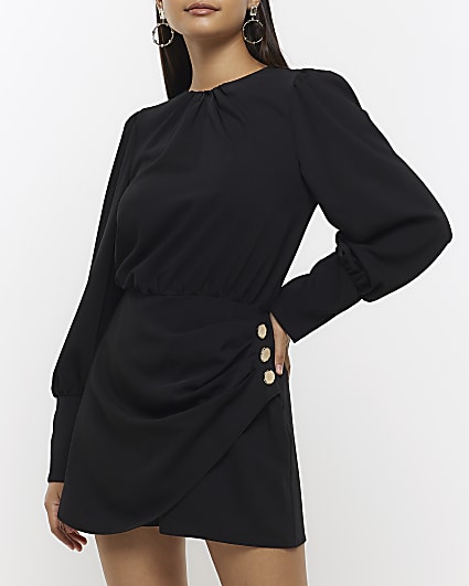 Black drape skort playsuit