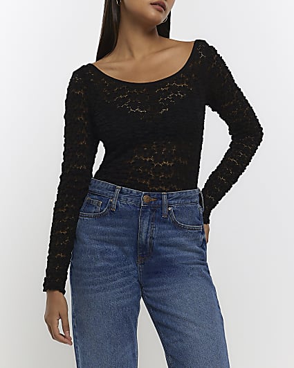 Black lace long sleeve top