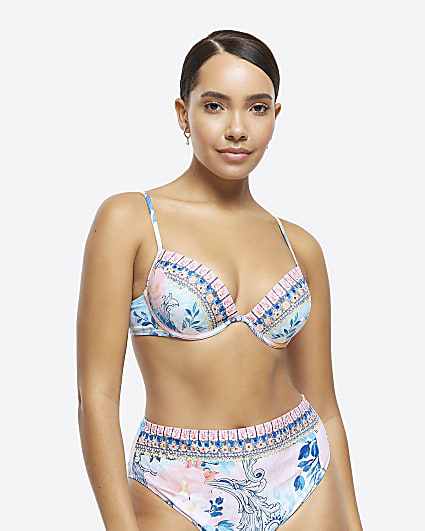 Blue diamante balconette bikini top