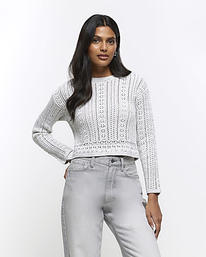 Silver crochet crop jumper