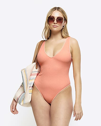 Coral textured Whipstitch Swimsuit