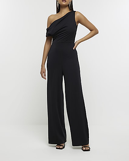 Black off shoulder drape jumpsuit