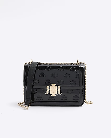 Black embossed RI lock shoulder bag