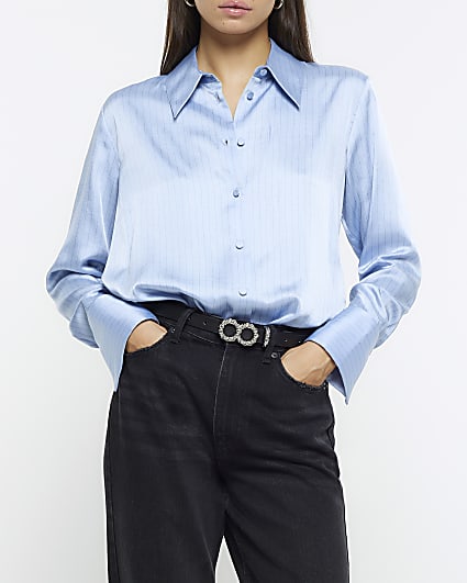 Blue satin stripe shirt