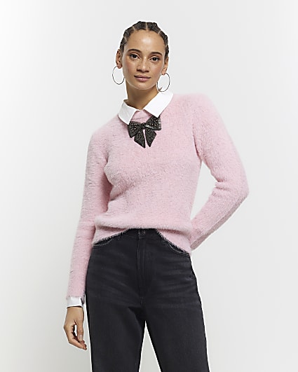 Pink fluffy bow hybrid jumper