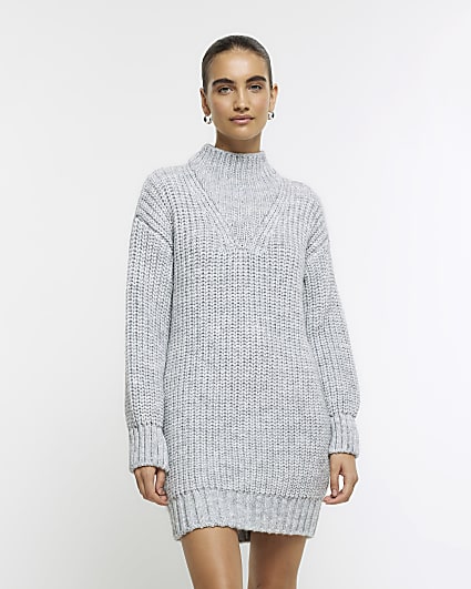 Grey high neck jumper mini dress