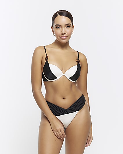 Black low waist colour block bikini bottoms