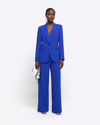 Blue pleated wide leg trousers