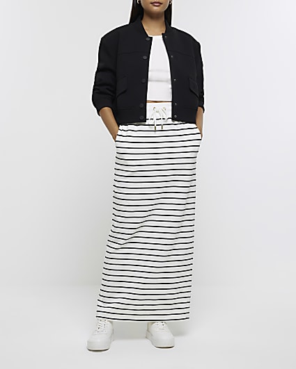 Cream stripe sweat midi skirt