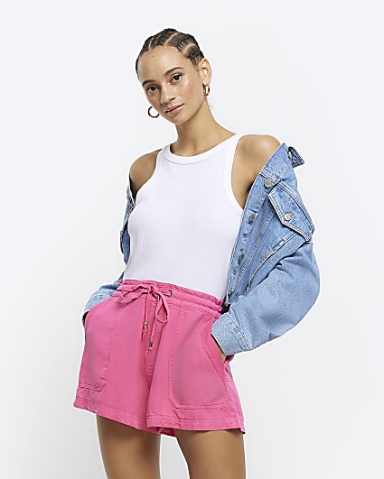 Pink lyocell elasticated shorts