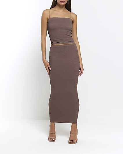 Brown Seamless Midi Skirt