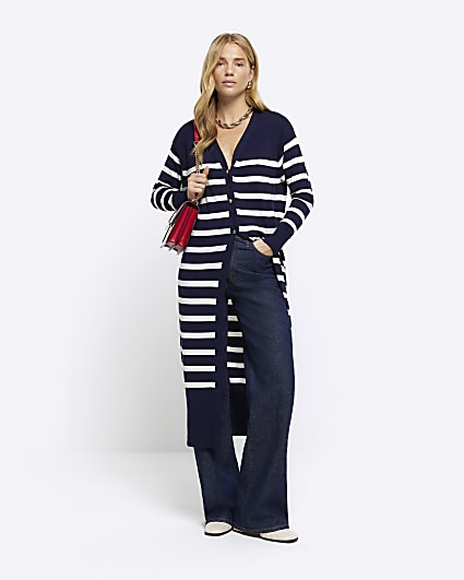 Navy stripe longline cardigan