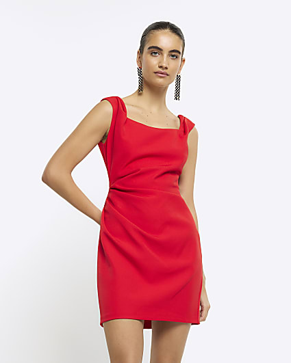 Red ruched bodycon mini dress