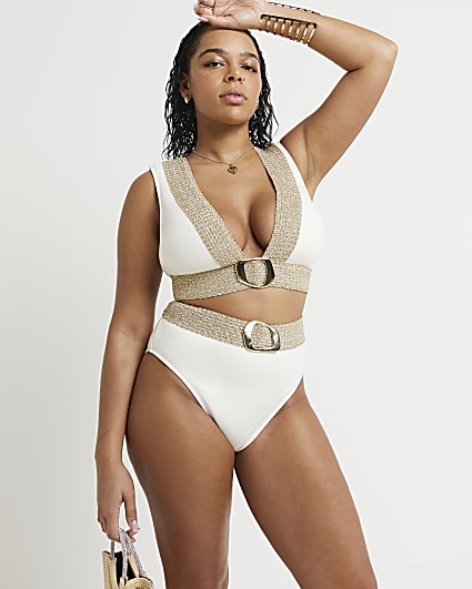 Cream fuller bust elastic buckle bikini top