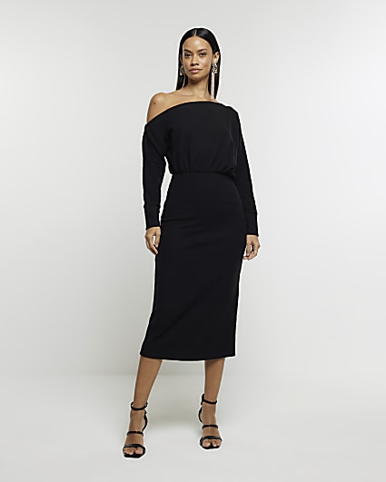 Black asymmetric sweatshirt maxi dress