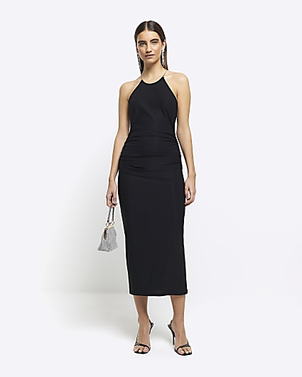 Black chain back slip midi dress